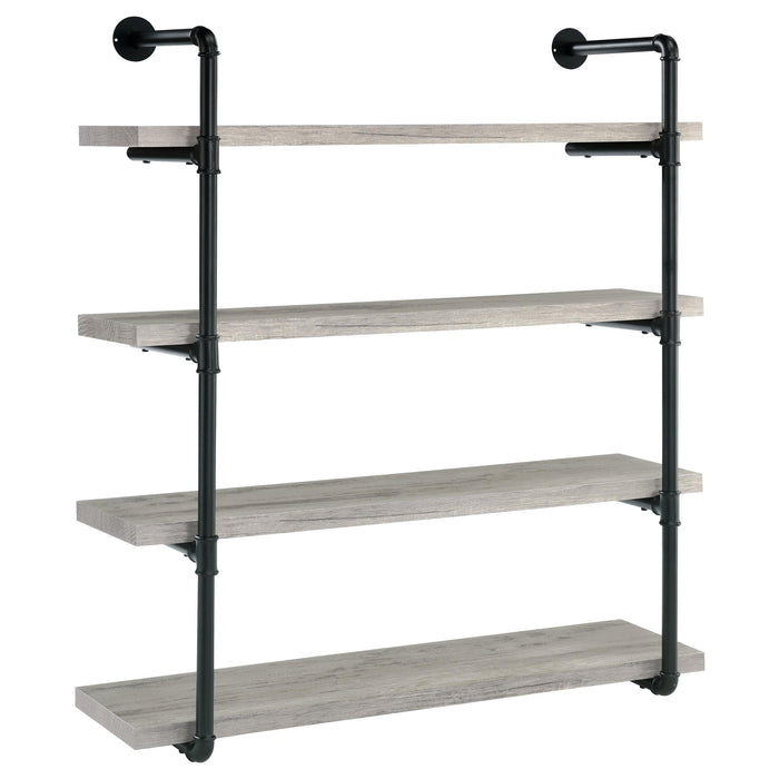 Elmcrest 40-inch Wall Shelf Black and Grey Driftwood - U&U Home Budget Furniture (Carteret, NJ)
