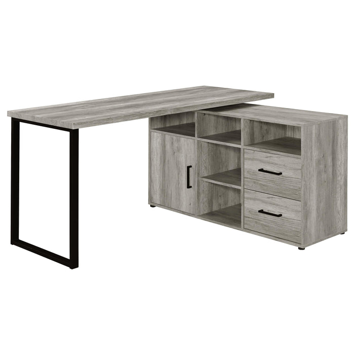 Hertford L-shape Office Desk with Storage Grey Driftwood - U&U Home Budget Furniture (Carteret, NJ)