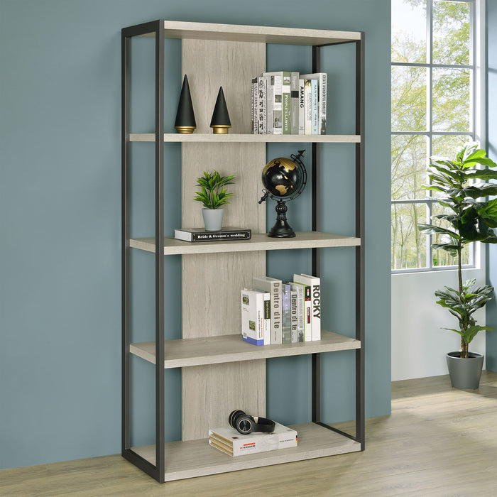 Loomis 4-shelf Bookcase Whitewashed Grey - U&U Home Budget Furniture (Carteret, NJ)