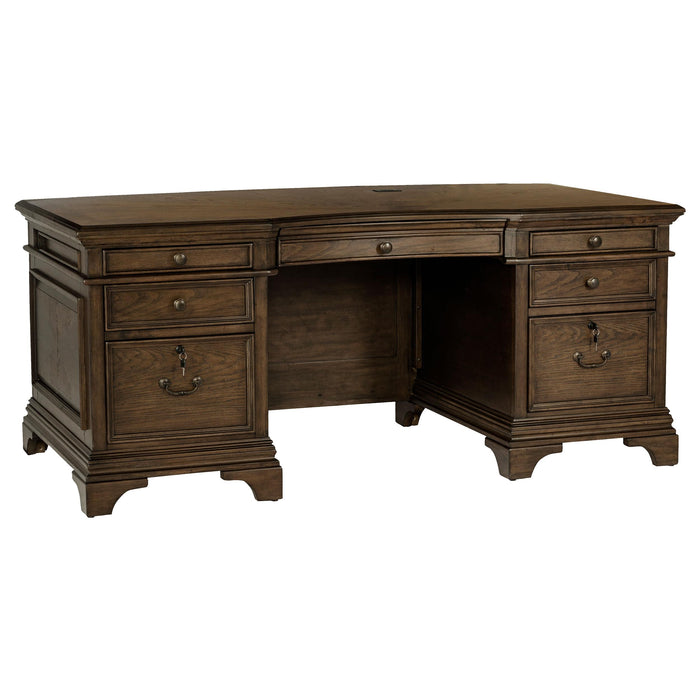 Hartshill Executive Desk with File Cabinets Burnished Oak - U&U Home Budget Furniture (Carteret, NJ)