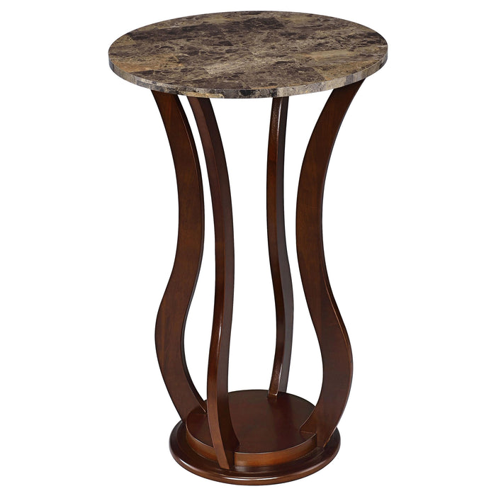 Elton Round Marble Top Accent Table Brown - U&U Home Budget Furniture (Carteret, NJ)