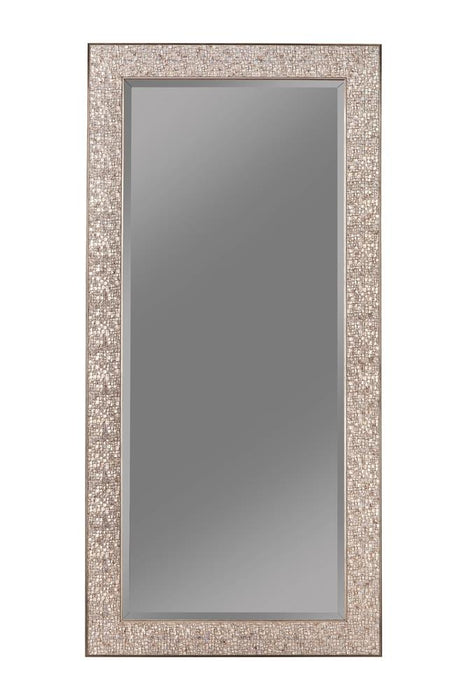 Rollins Rectangular Floor Mirror Silver Sparkle - U&U Home Budget Furniture (Carteret, NJ)