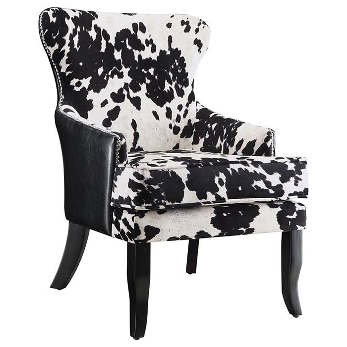 Trea Cowhide Print Accent Chair Black and White - U&U Home Budget Furniture (Carteret, NJ)