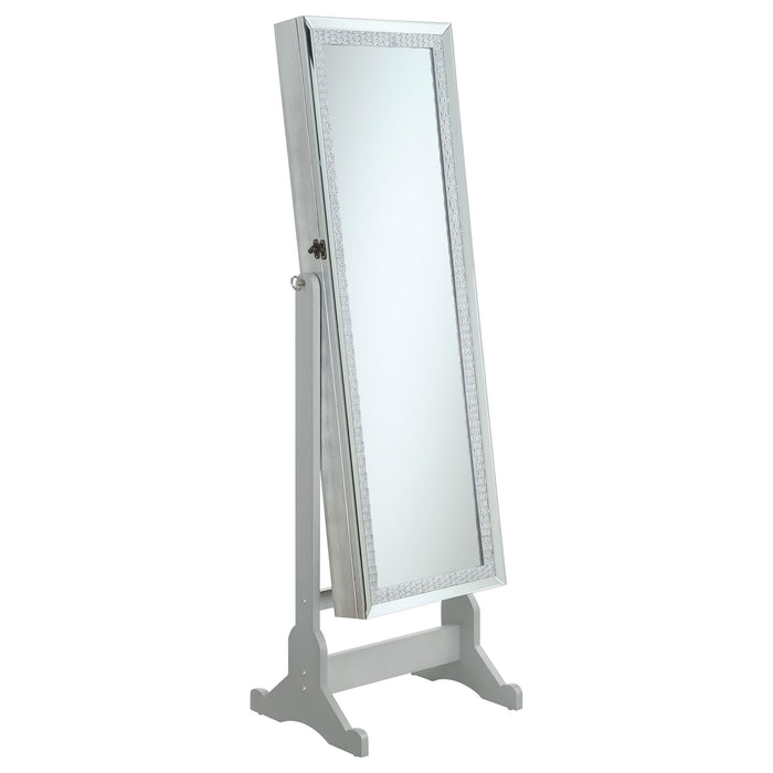 Elle Jewelry Cheval Mirror with Crytal Trim Silver - U&U Home Budget Furniture (Carteret, NJ)