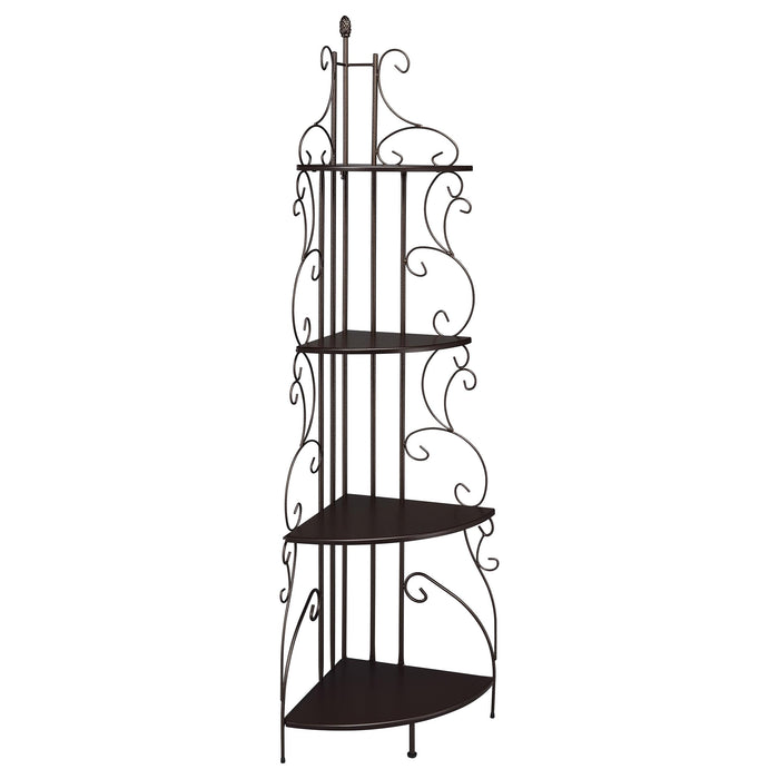 Poppy 4-shelf Corner Bookcase Cappuccino and Copper - U&U Home Budget Furniture (Carteret, NJ)