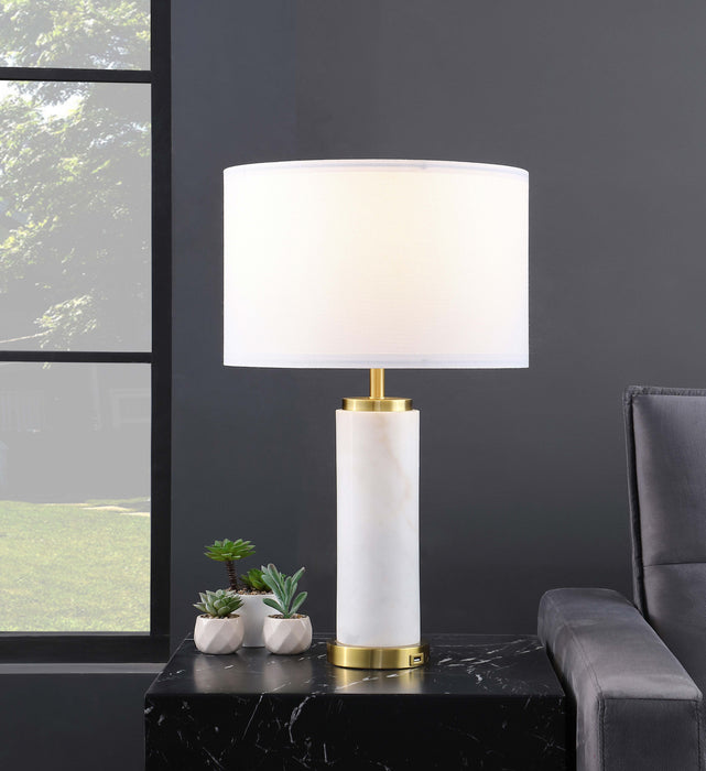 Lucius Drum Shade Bedside Table Lamp White and Gold - U&U Home Budget Furniture (Carteret, NJ)