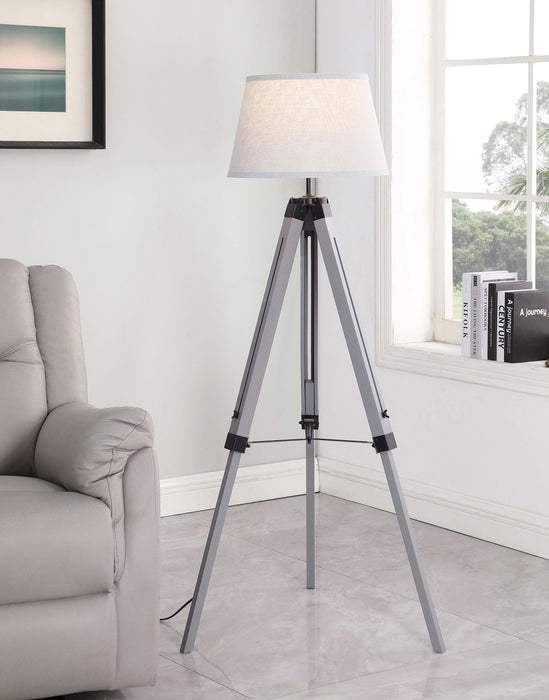 Dayton Adjustable Empire Shade Tripod Floor Lamp Grey - U&U Home Budget Furniture (Carteret, NJ)