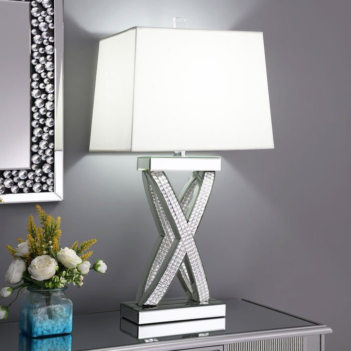 Dominick Table Lamp with Rectange Shade White and Mirror - U&U Home Budget Furniture (Carteret, NJ)
