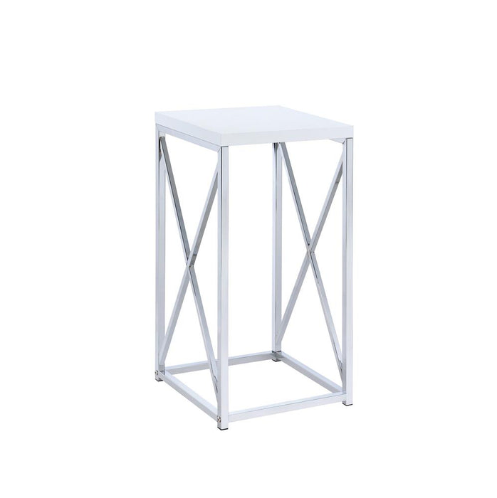 Edmund Accent Table with X-cross Glossy White and Chrome - U&U Home Budget Furniture (Carteret, NJ)