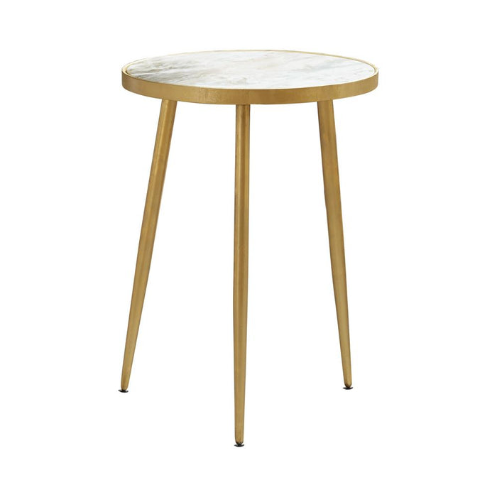 Acheson Round Accent Table White and Gold - U&U Home Budget Furniture (Carteret, NJ)
