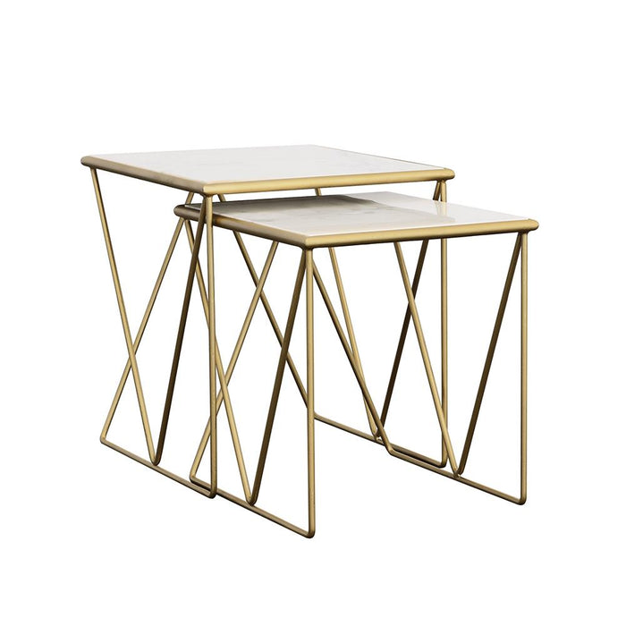 Bette 2-piece Nesting Table Set White and Gold - U&U Home Budget Furniture (Carteret, NJ)