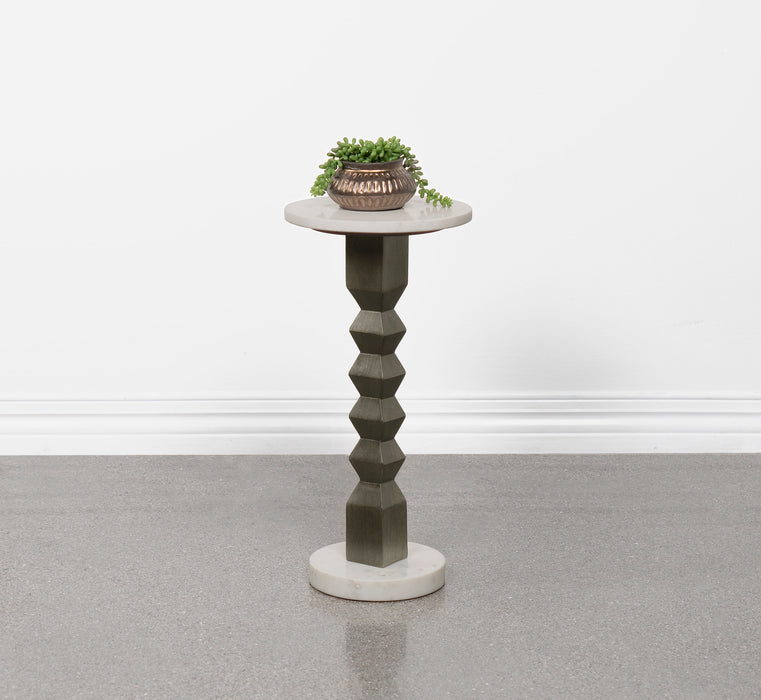Colette Round Marble Top Side Table White and Dark Grey - U&U Home Budget Furniture (Carteret, NJ)