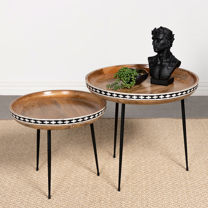 Ollie 2-piece Round Nesting Table Natural and Black - U&U Home Budget Furniture (Carteret, NJ)