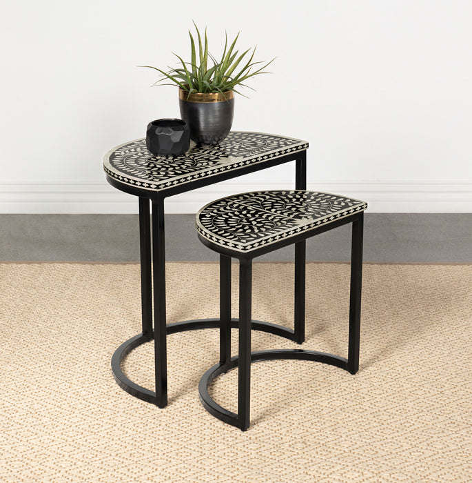 Zakiya 2-piece Demilune Nesting Table Black and White - U&U Home Budget Furniture (Carteret, NJ)