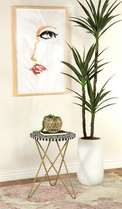 Xenia Round Accent Table with Hairpin Legs Black and White - U&U Home Budget Furniture (Carteret, NJ)