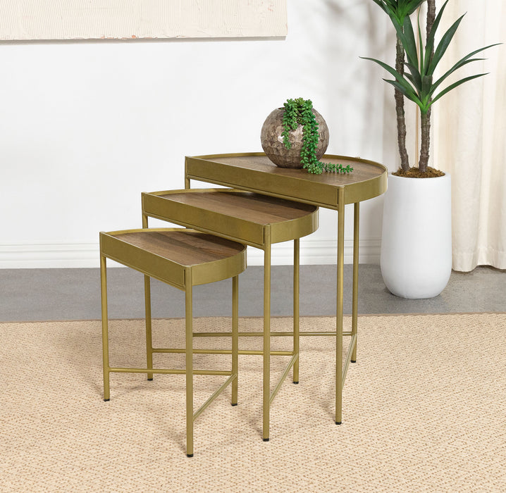 Tristen 3-Piece Demilune Nesting Table With Recessed Top Brown and Gold - U&U Home Budget Furniture (Carteret, NJ)