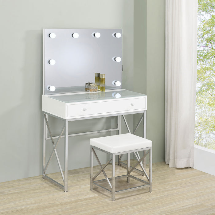 Eliza 2-piece Vanity Set with Hollywood Lighting White and Chrome - U&U Home Budget Furniture (Carteret, NJ)