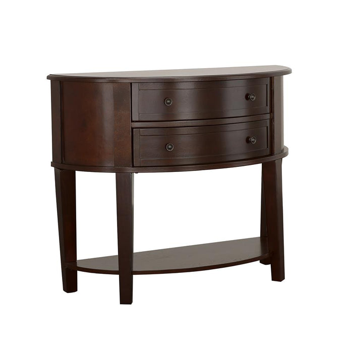 Diane 2-drawer Demilune Shape Console Table Cappuccino - U&U Home Budget Furniture (Carteret, NJ)