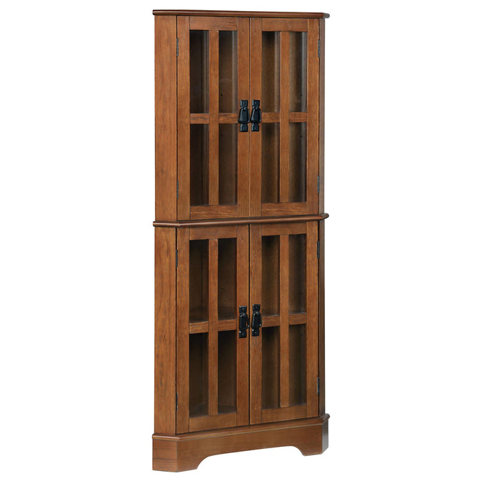 Coreosis 4-shelf Corner Curio Cabinet Golden Brown - U&U Home Budget Furniture (Carteret, NJ)
