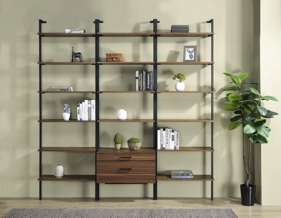 Owens 3-piece 96-inch Wall Mounted Bookshelf Set Walnut - U&U Home Budget Furniture (Carteret, NJ)