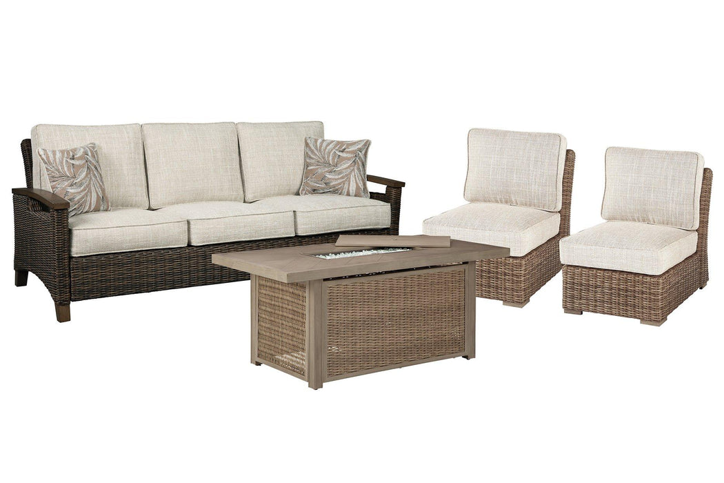 Beachcroft Outdoor Sofa, Lounge Chairs and Fire Pit - U&U Home Budget Furniture (Carteret, NJ)