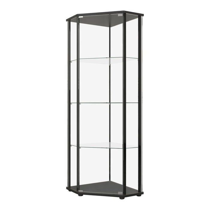 Zenobia Glass Shelf Curio Cabinet Clear and Black - U&U Home Budget Furniture (Carteret, NJ)