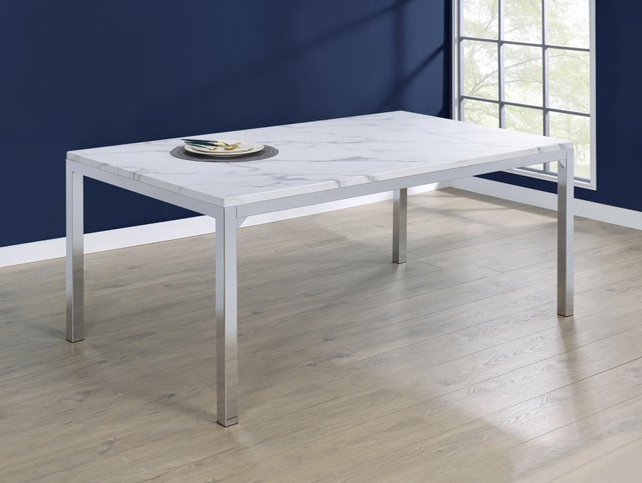Athena Rectangle Dining Table with Marble Top Chrome - U&U Home Budget Furniture (Carteret, NJ)
