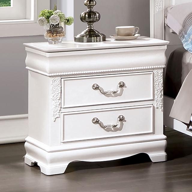 ALECIA Night Stand w/ USB, White - U&U Home Budget Furniture (Carteret, NJ)