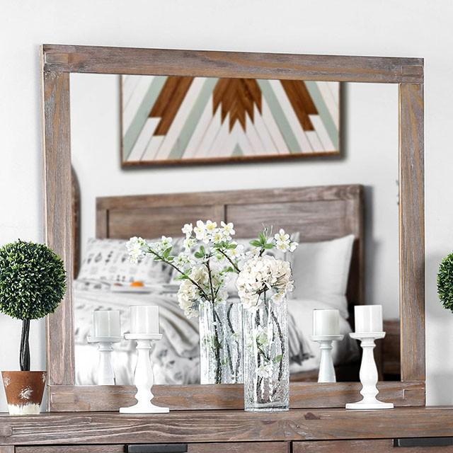 Wynton Weathered Light Oak Mirror - U&U Home Budget Furniture (Carteret, NJ)
