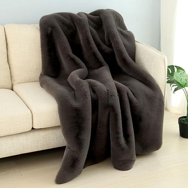Caparica Charcoal Throw, Silver - U&U Home Budget Furniture (Carteret, NJ)
