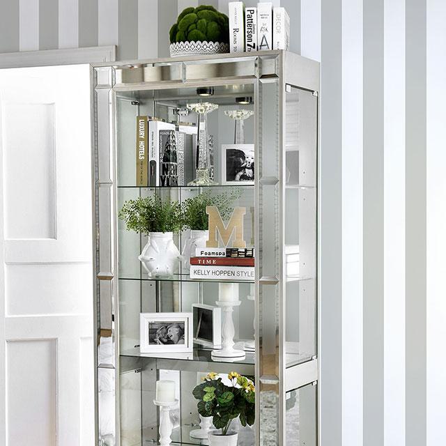 Carrollton Chrome Curio Cabinet - U&U Home Budget Furniture (Carteret, NJ)