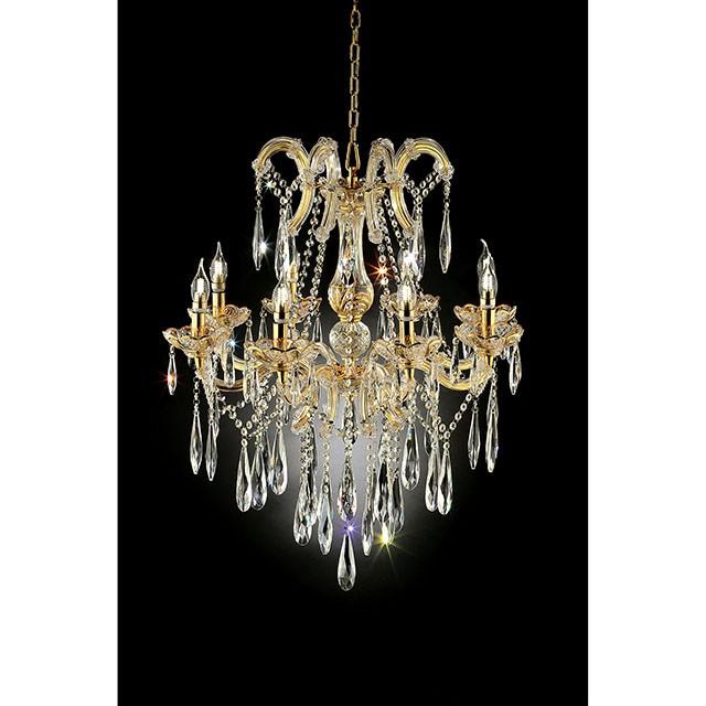 Christiana Gold 35"H Ceiling Lamp Gold, Hanging Crystal - U&U Home Budget Furniture (Carteret, NJ)