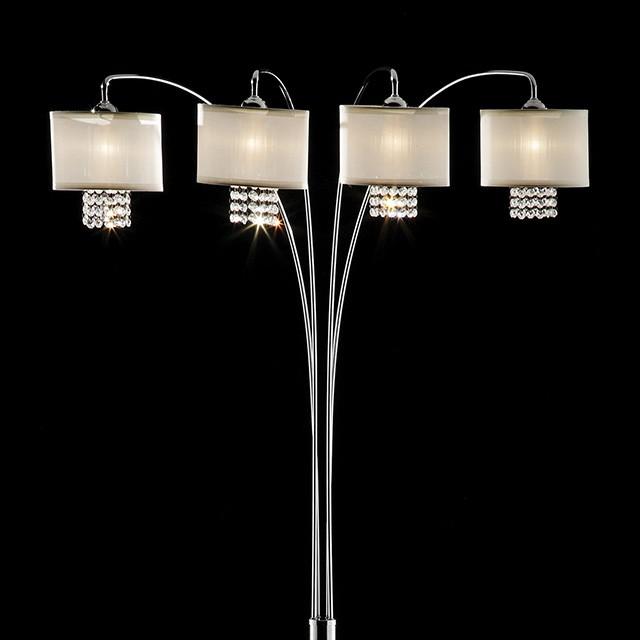 Claris Ivory/Chrome Arch Lamp, Hanging Crystal - U&U Home Budget Furniture (Carteret, NJ)