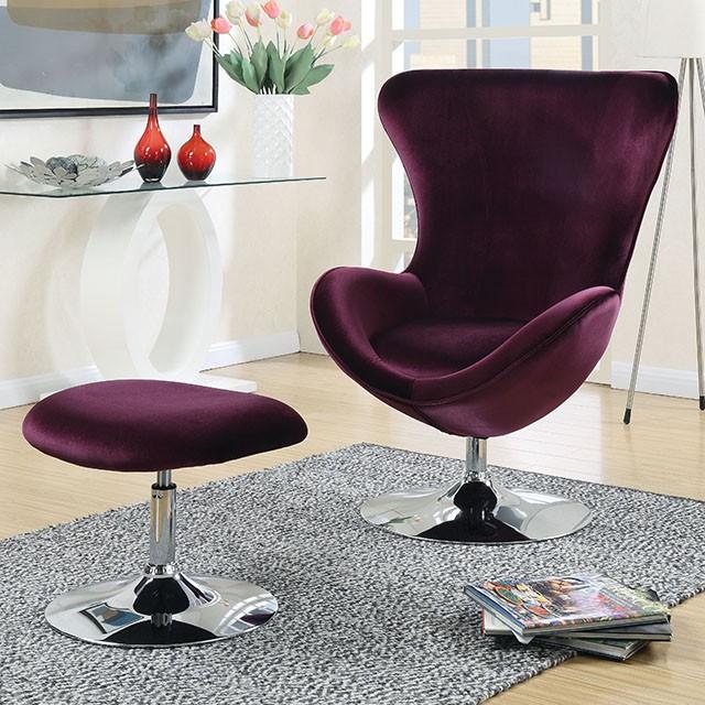 Eloise Purple Accent Chair w/ Ottoman - U&U Home Budget Furniture (Carteret, NJ)
