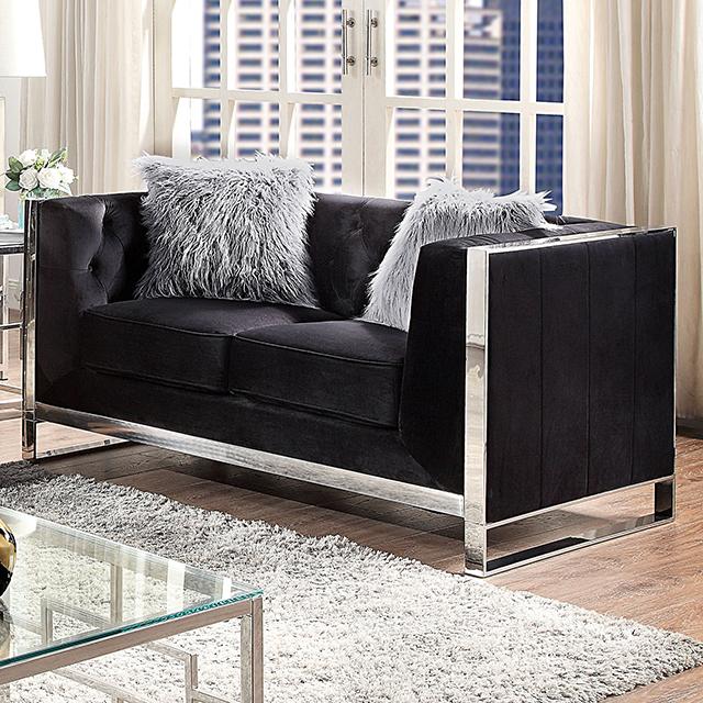 EVADNE Loveseat w/ Pillows, Black - U&U Home Budget Furniture (Carteret, NJ)