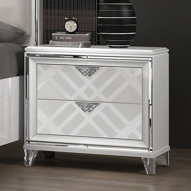 EMMELINE Night Stand w/ USB, White - U&U Home Budget Furniture (Carteret, NJ)