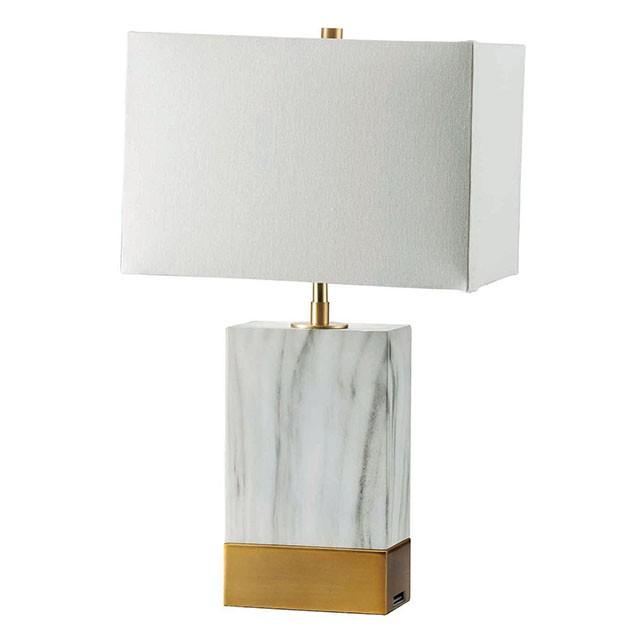 Faith White Marble/Gold 20"H White Marble Gold Table Lamp - U&U Home Budget Furniture (Carteret, NJ)
