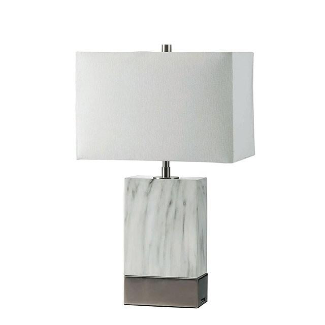 Faith White Marble/Silver 20"H White Marble Steel Table Lamp - U&U Home Budget Furniture (Carteret, NJ)