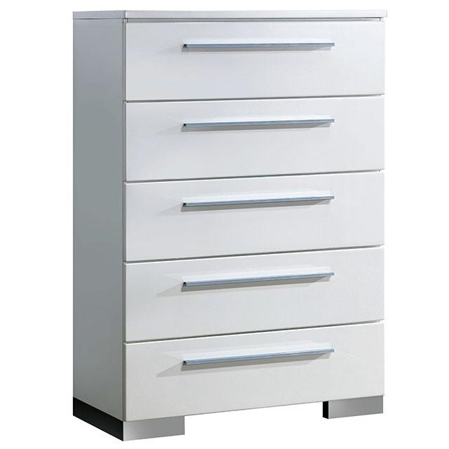 CLEMENTINE Glossy White Chest - U&U Home Budget Furniture (Carteret, NJ)