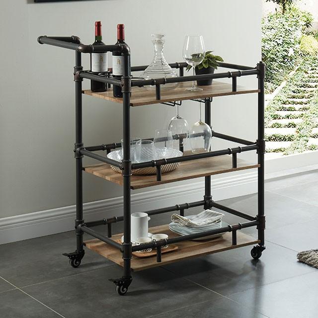 Aylmer Sand Black/Natural Serving Cart - U&U Home Budget Furniture (Carteret, NJ)