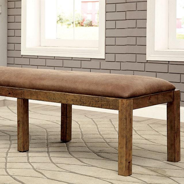 GIANNA Rustic Pine Fabric Bench - U&U Home Budget Furniture (Carteret, NJ)