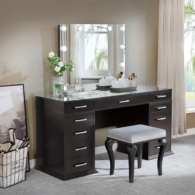 Valentina Vanity Set White & Dark Gray - U&U Home Budget Furniture (Carteret, NJ)