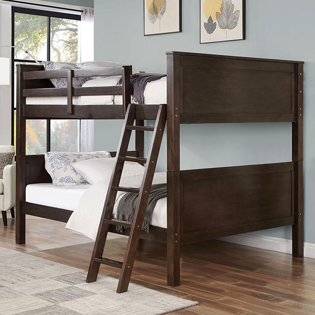 STAMOS Full/Full, Twin/Full, & Twin/twin Bunk Bed, Walnut - U&U Home Budget Furniture (Carteret, NJ)