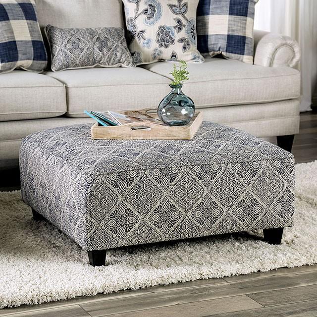 Nash Ivory/Navy Ottoman - U&U Home Budget Furniture (Carteret, NJ)
