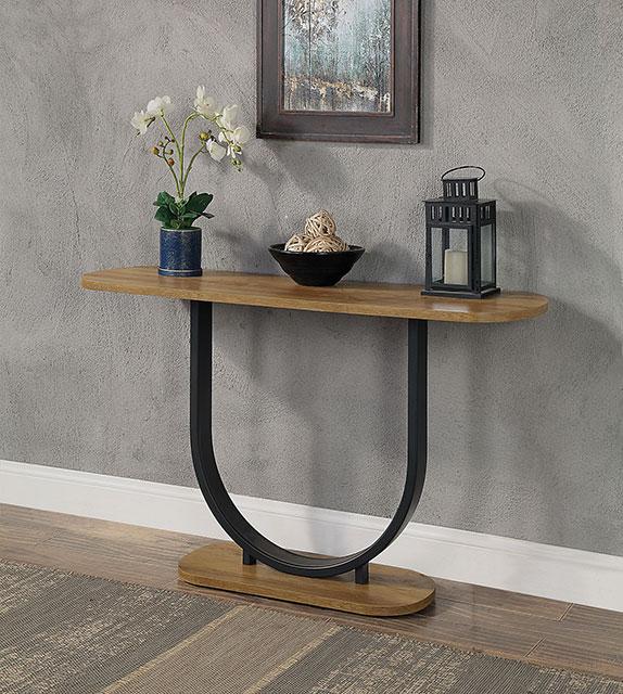 OLBIA Sofa Table, Rustic Oak/Sand Black - U&U Home Budget Furniture (Carteret, NJ)