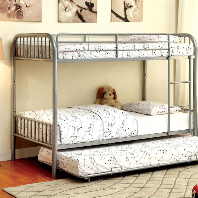 RAINBOW Silver Metal Twin/Twin Bunk Bed - U&U Home Budget Furniture (Carteret, NJ)