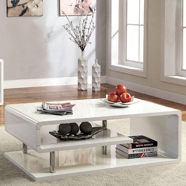Ninove I White/Chrome Coffee Table - U&U Home Budget Furniture (Carteret, NJ)