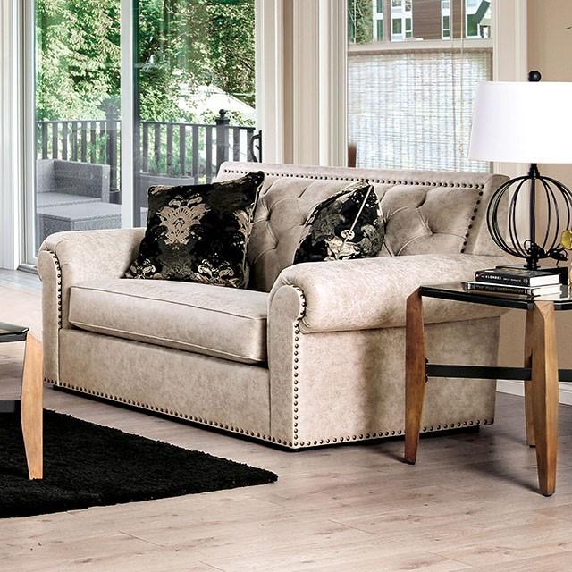 Parshall Beige W/ Gold Highlights Love Seat - U&U Home Budget Furniture (Carteret, NJ)
