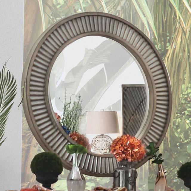 Kamalah Antique Gray Round Mirror - U&U Home Budget Furniture (Carteret, NJ)