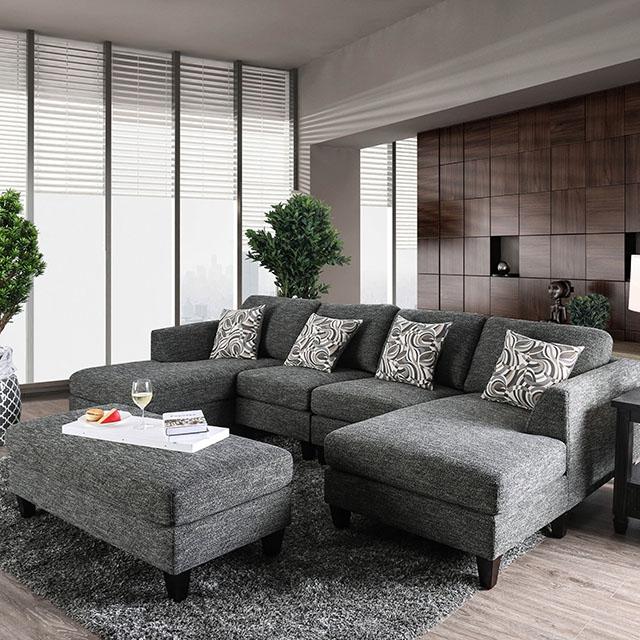 Lowry Gray Sectional w/ Ottoman - U&U Home Budget Furniture (Carteret, NJ)